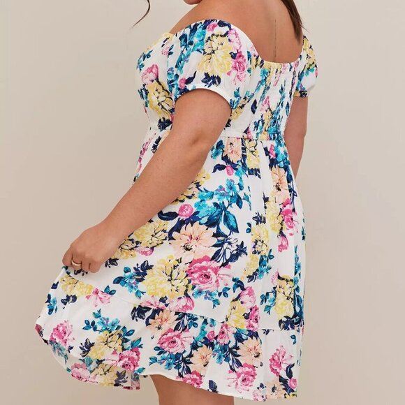 NWT Torrid Floral White Mini Gauze Puff Sleeve Skater Dress in Size 2 (18/20) - Picture 9 of 12